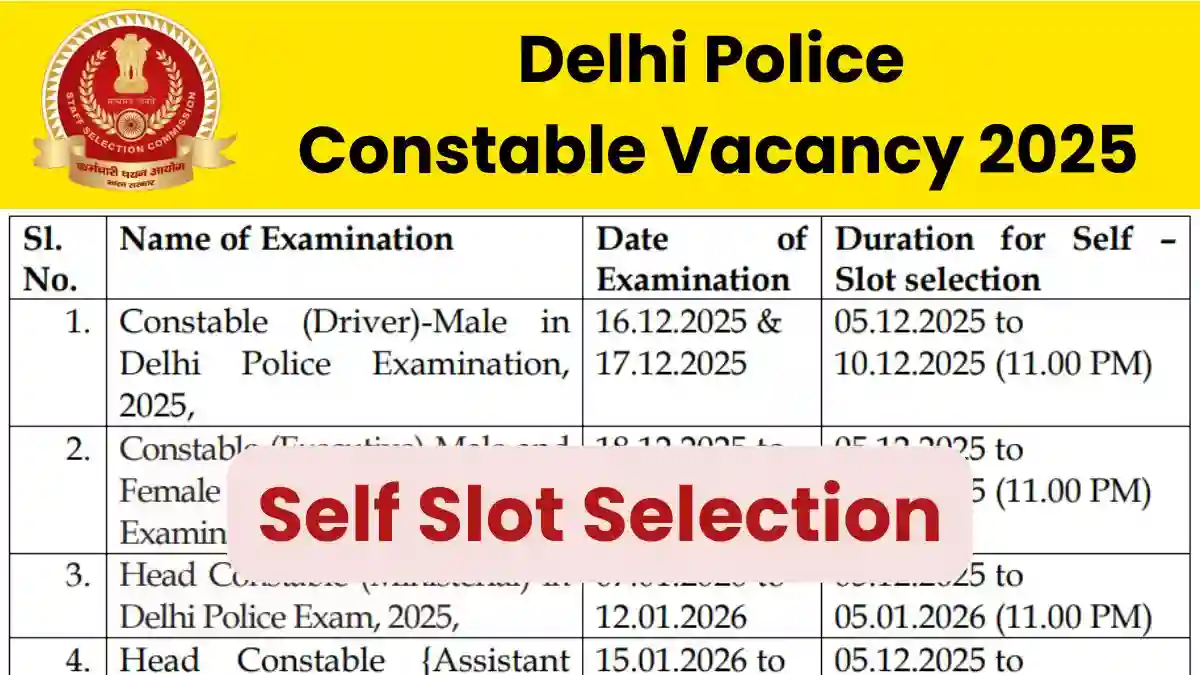 Delhi Police Constable Self Slot Selection 2025