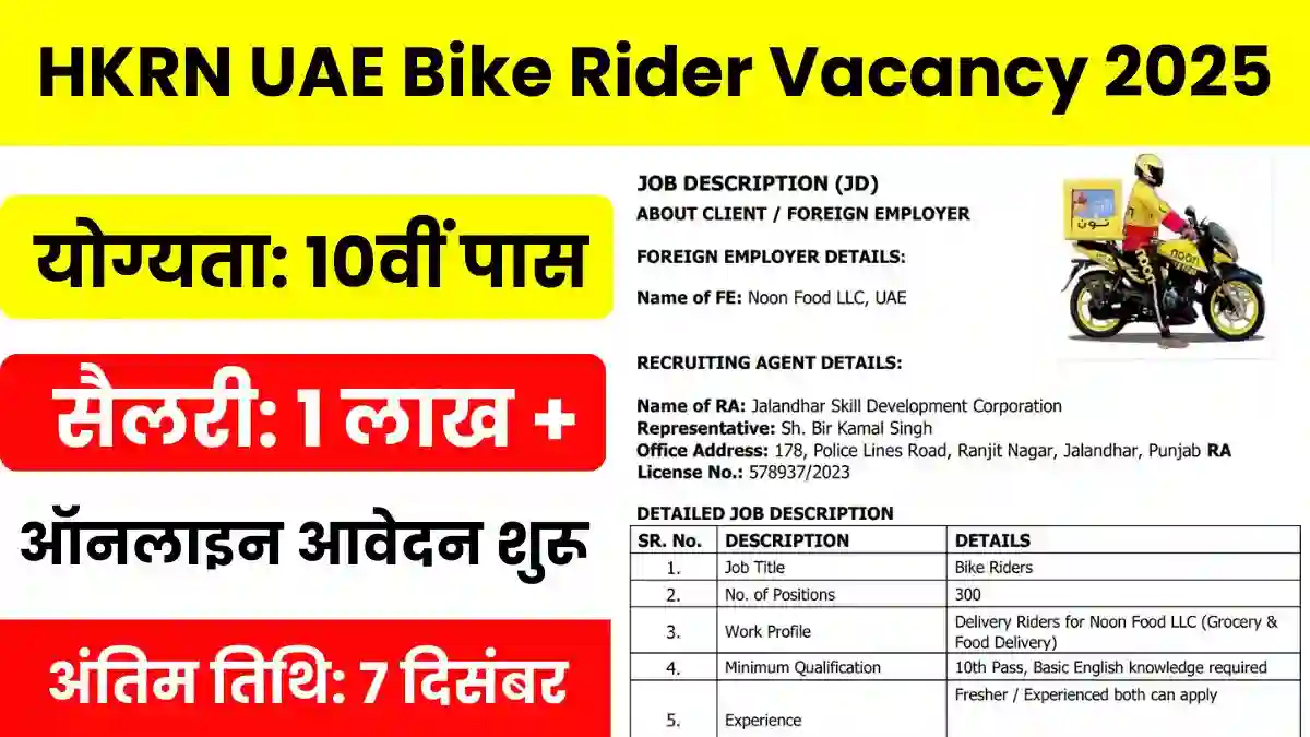 HKRN UAE Bike Rider Vacancy 2025
