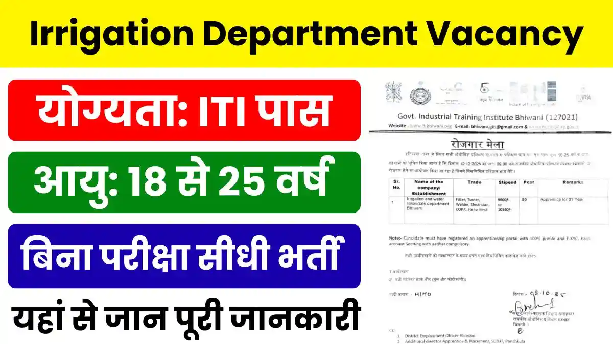 Irrigation Department Vacancy Bhiwani